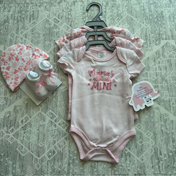 Little Beginnings Baby Girl 3-6 Mos 5 Piece Pink Floral Set with Elephants NWT - Picture 1 of 7